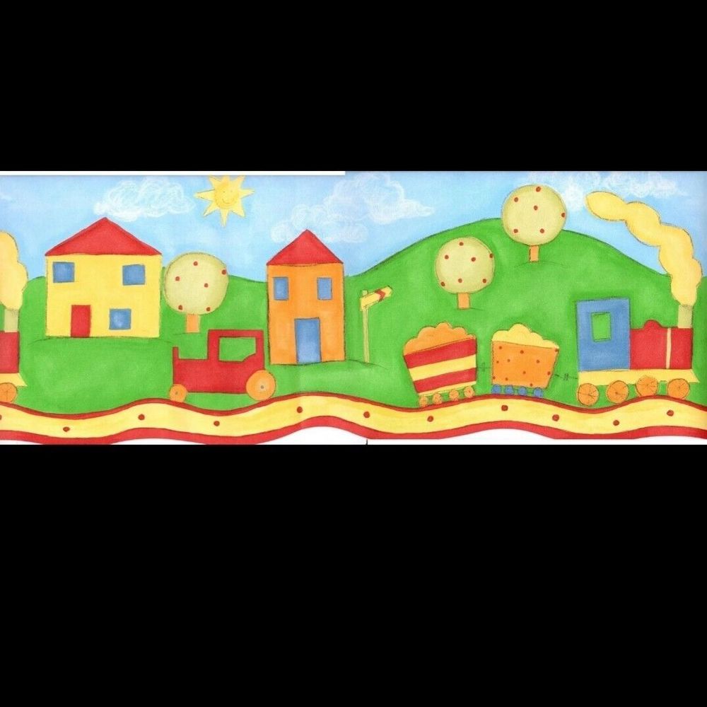 Encore Wallpaper Border 3 Rolls 5 Yards Each KA49044 Prepasted Kids Toy Trains